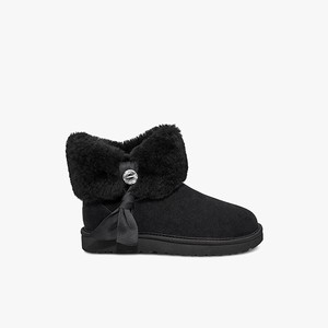 Ugg Cinched Fur Mini Women Classic Boots Black (8937YWFNJ)